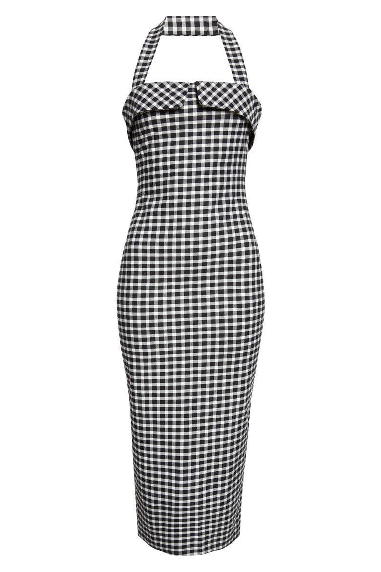 Chiara Gingham Halter Neck Pencil Dress, Alternate, color, BLACK/ WHITE