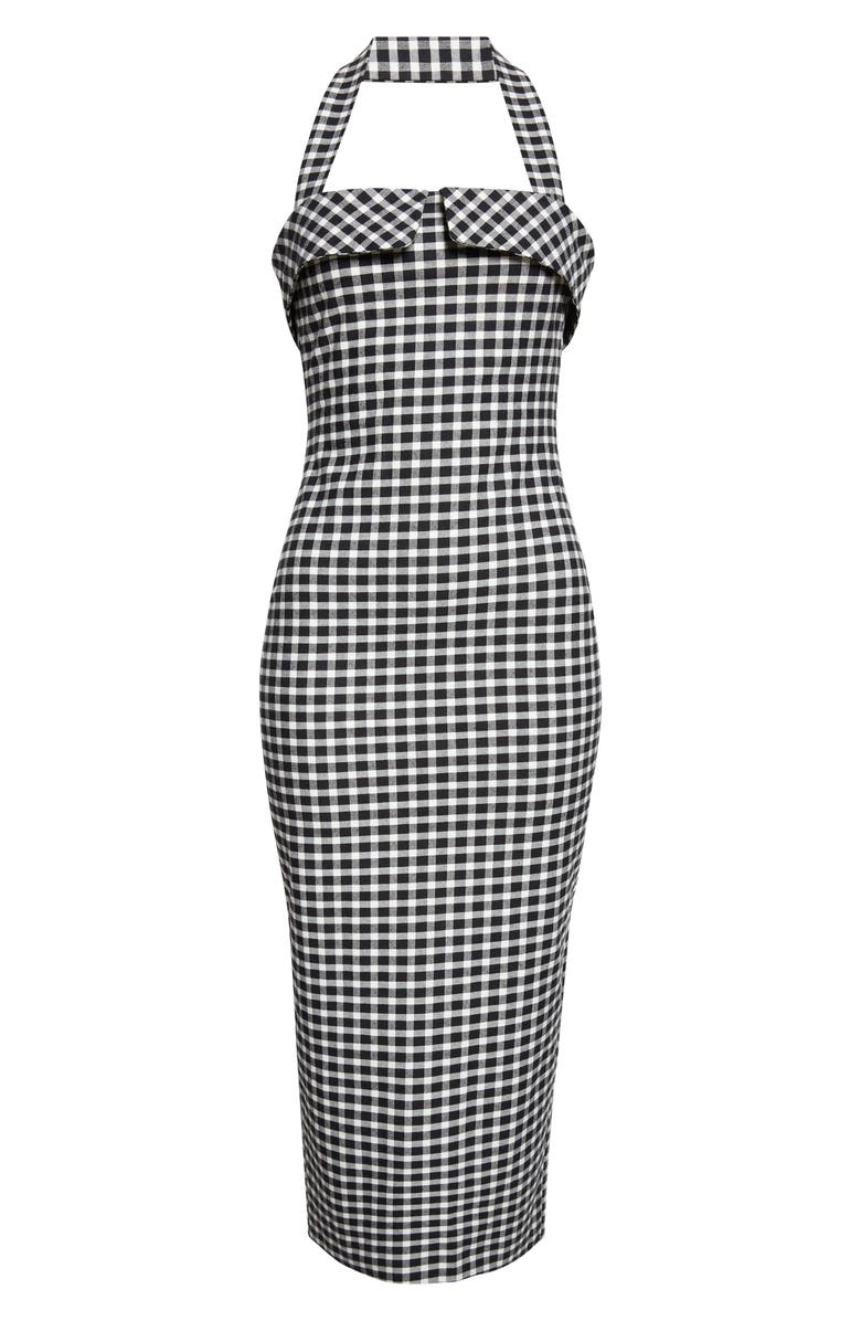 POSSE Chiara Gingham Halter Neck Pencil Dress, Alternate, color, Black/ White