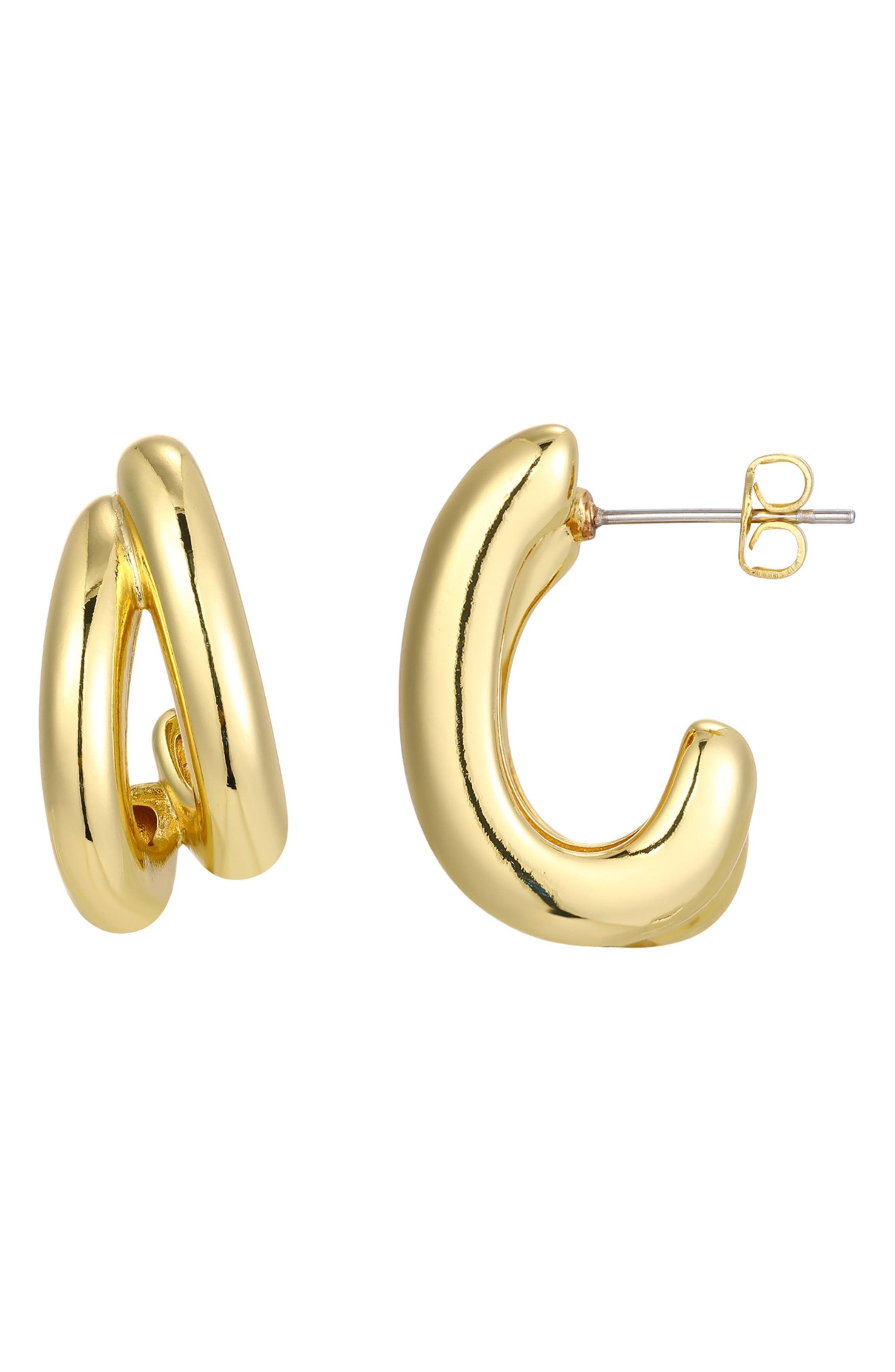 Adornia 14K Gold Plated Double Hoop Earrings
