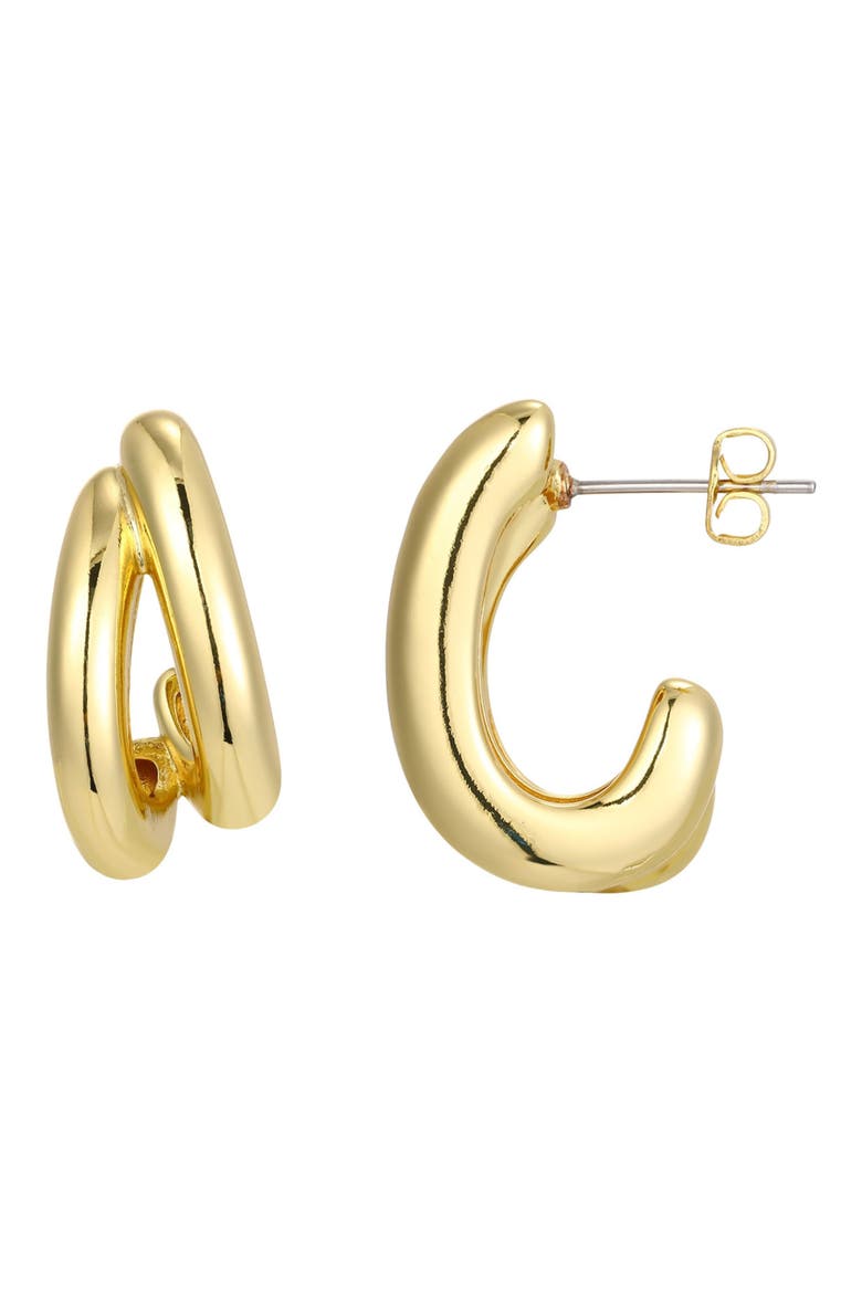 14K Gold Plated Double Hoop Earrings, Main, color, GOLD
