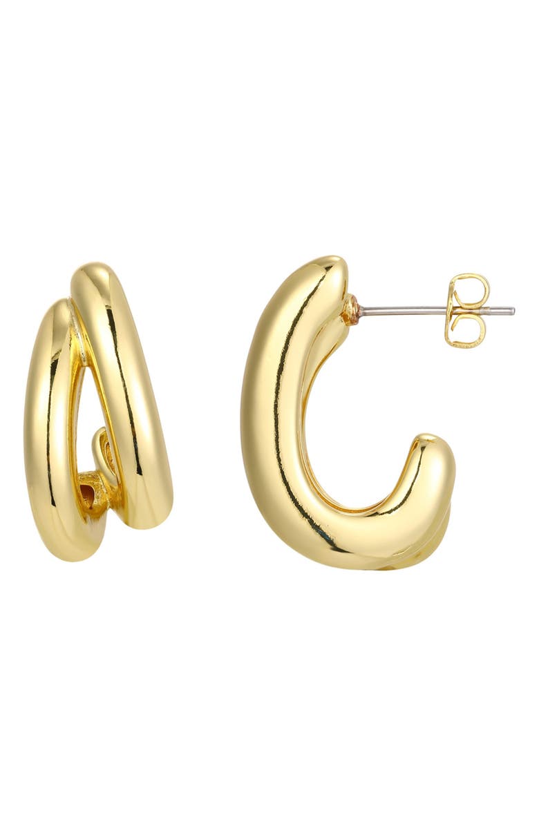 Adornia 14K Gold Plated Double Hoop Earrings, Main, color, Gold