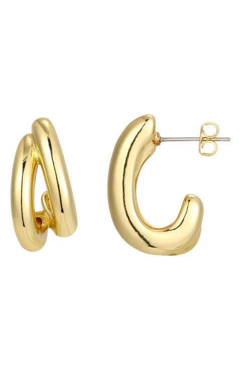 14K Gold Plated Double Hoop Earrings