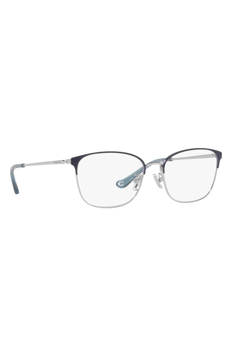 COACH 53mm Rectangular Optical Glasses, Alternate, color, Navy / Silver / Demo Lens