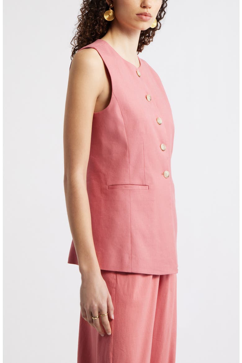 Linen Blend Longline Vest, Alternate, color, PINK CLAY