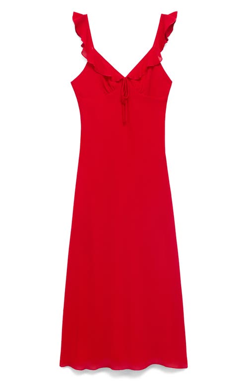 Mango Midi Dress With Ruffle Neckline Red In Red
