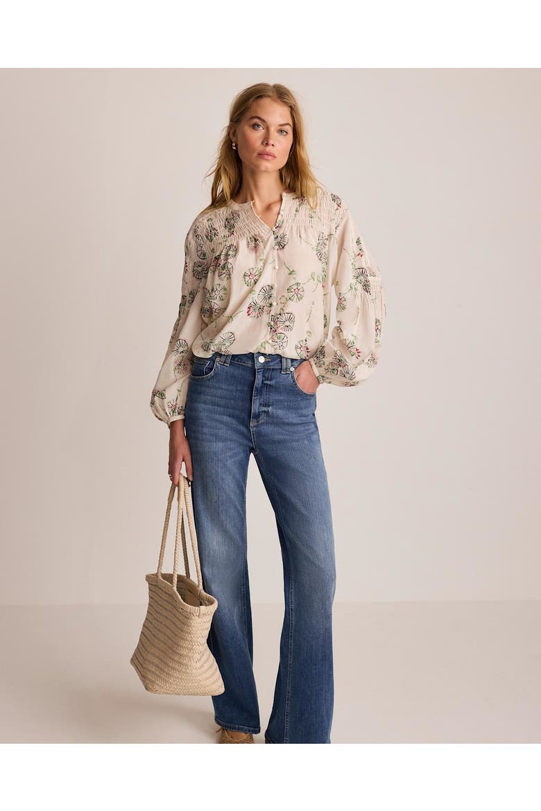 Floral Smocked Peasant Blouse, Alternate, color, Cream