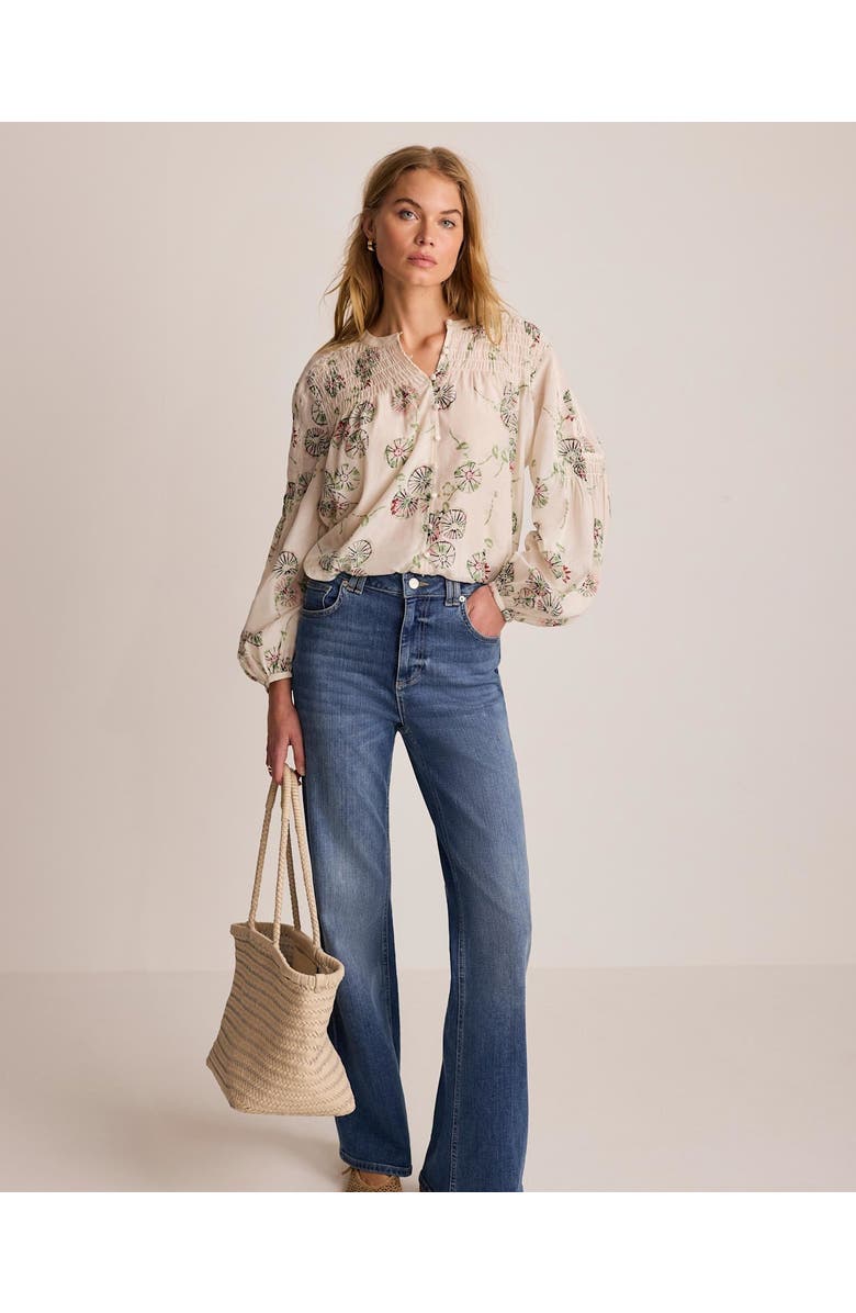 MINT VELVET Floral Smocked Peasant Blouse, Alternate, color, Cream