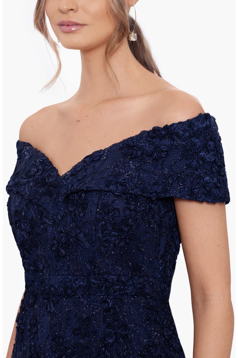 Off the Shoulder Embroidered Gown, Alternate, color, NAVY
