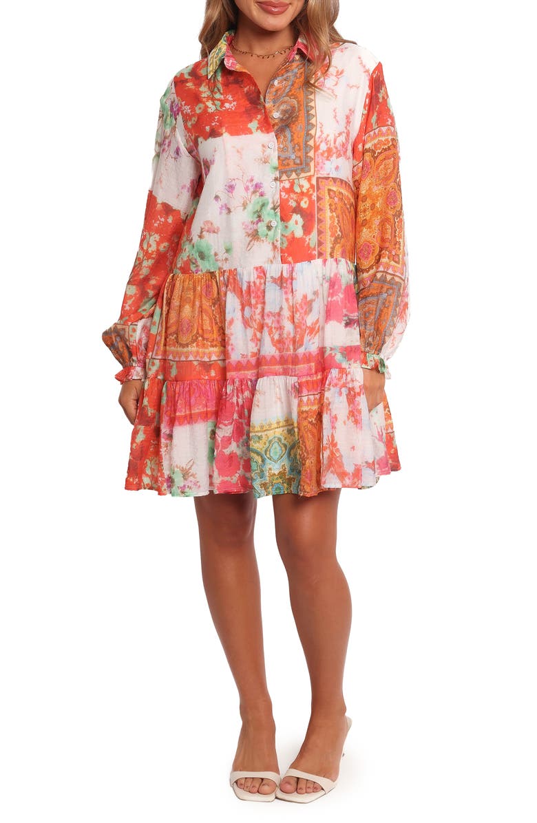 Petal & Pup Helene Long Sleeve Shirtdress, Main, color, Patchwork