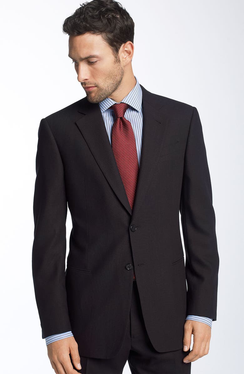 Emporio Armani Armani Collezioni Trim Fit Black Wool Suit, Alternate, color,