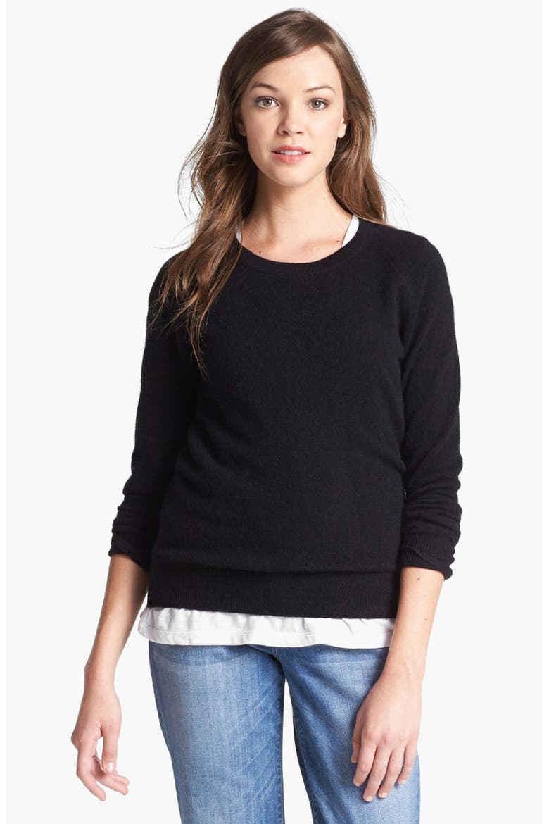 Long Sleeve Crewneck Cashmere Sweater, Alternate, color, BLACK