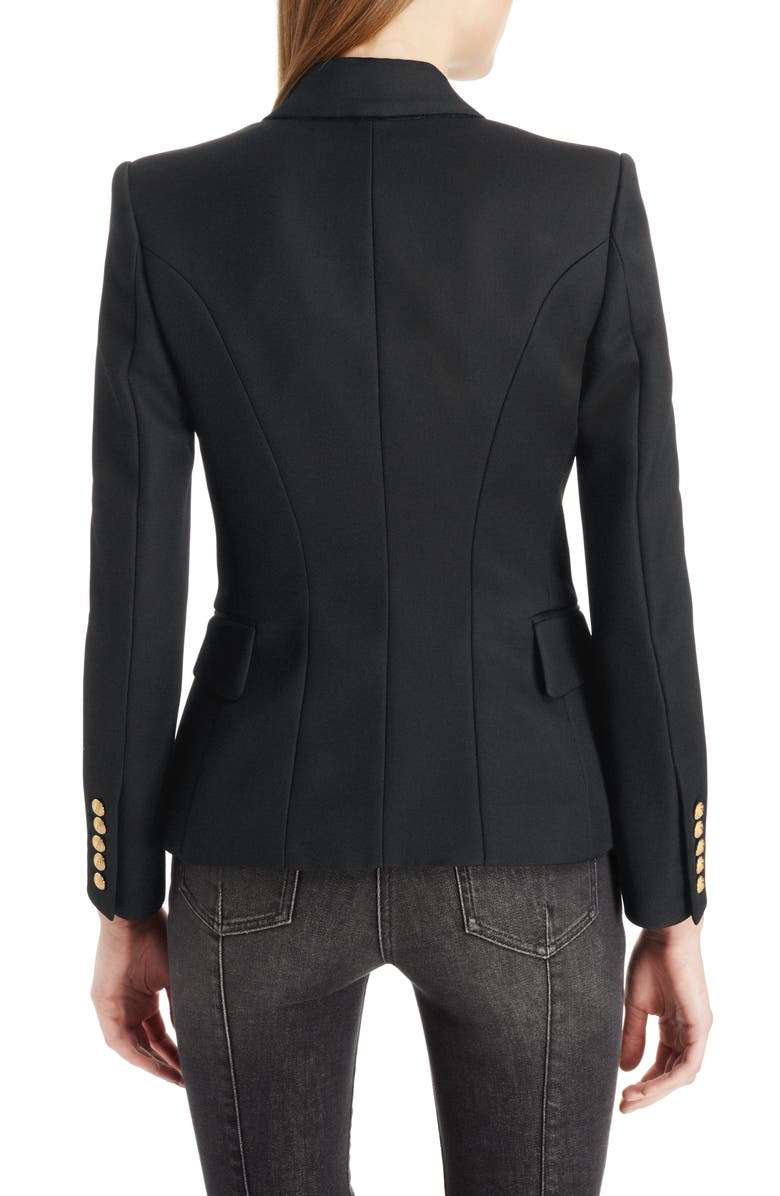 Balmain Double Breasted Wool Blazer, Alternate, color, Black