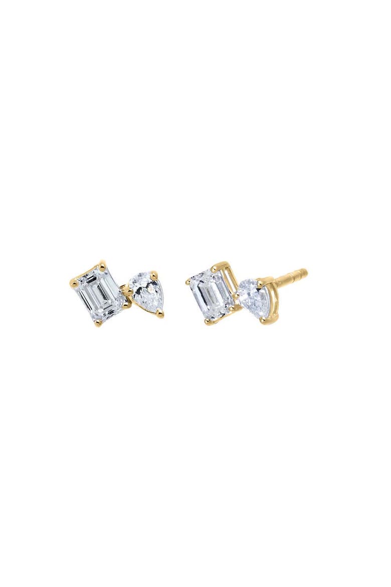 Lab Grown Diamond Emerald & Pear Stud Earring 14K, Main, color, 14K Gold