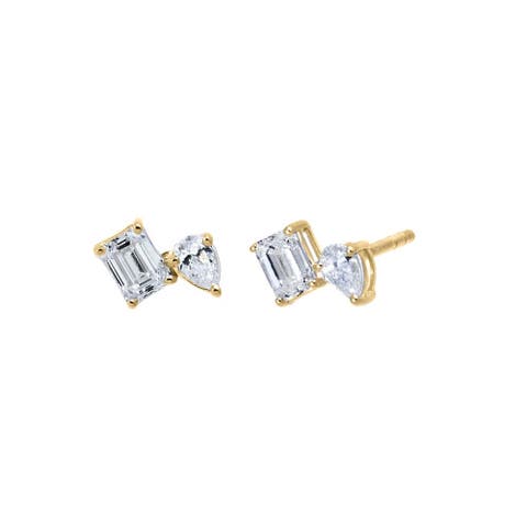 Lab Grown Diamond Emerald & Pear Stud Earring 14K