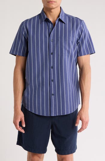 14TH & UNION 14TH & UNION STRIPE SEERSUCKER SHORT SLEEVE BUTTON-UP SHIRT 