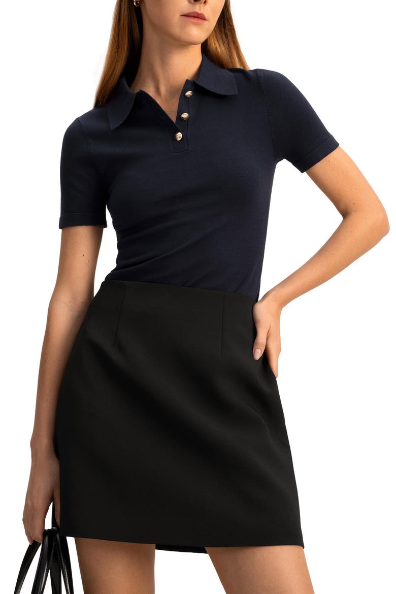 Short Sleeve Silk Polo Shirt, Main, color, Navy Blue