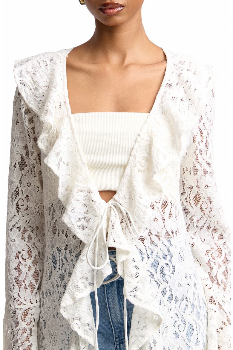 Ruffle Lace Longline Cardigan, Alternate, color, WHITE