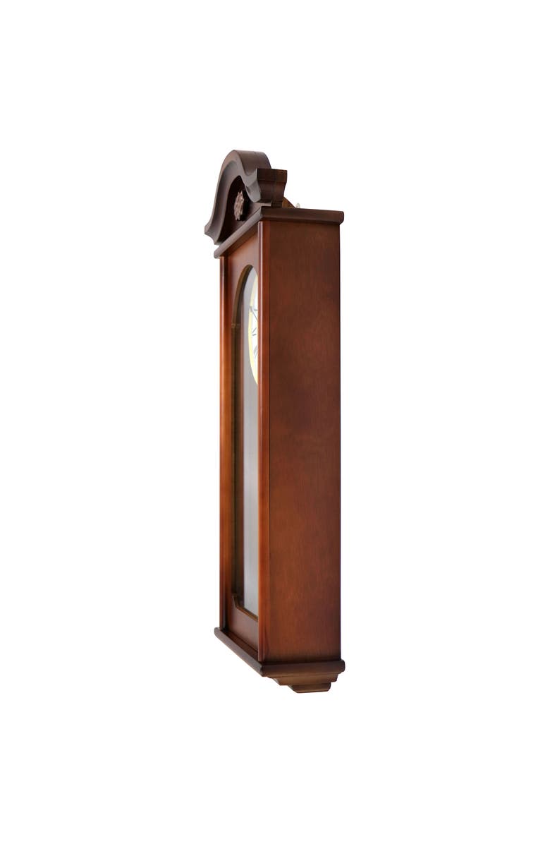 Bedford Clock Collection Jacob 22.75in Mahogany Chiming Pendulum Wall Clock, Alternate, color, Mahogany