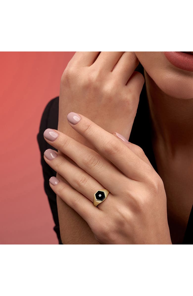 DELMAR Onyx & Diamond Signet Ring, Alternate, color, Black