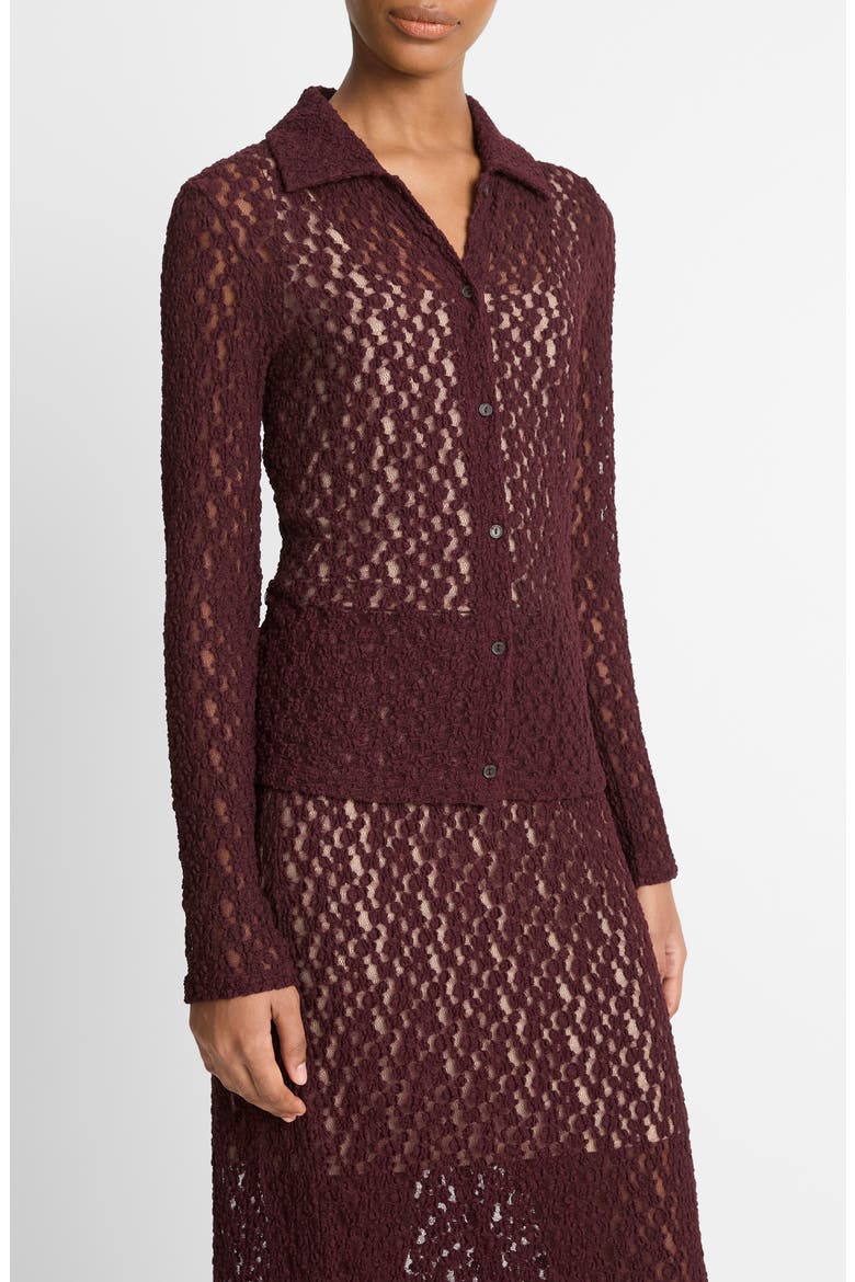 Floral Lace Button-Up Shirt, Alternate, color, CHERRY NIGHT