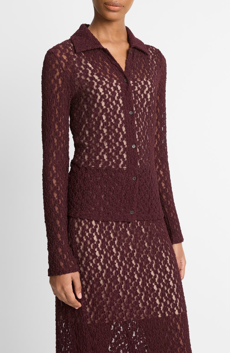 Vince Floral Lace Button-Up Shirt, Alternate, color, Cherry Night