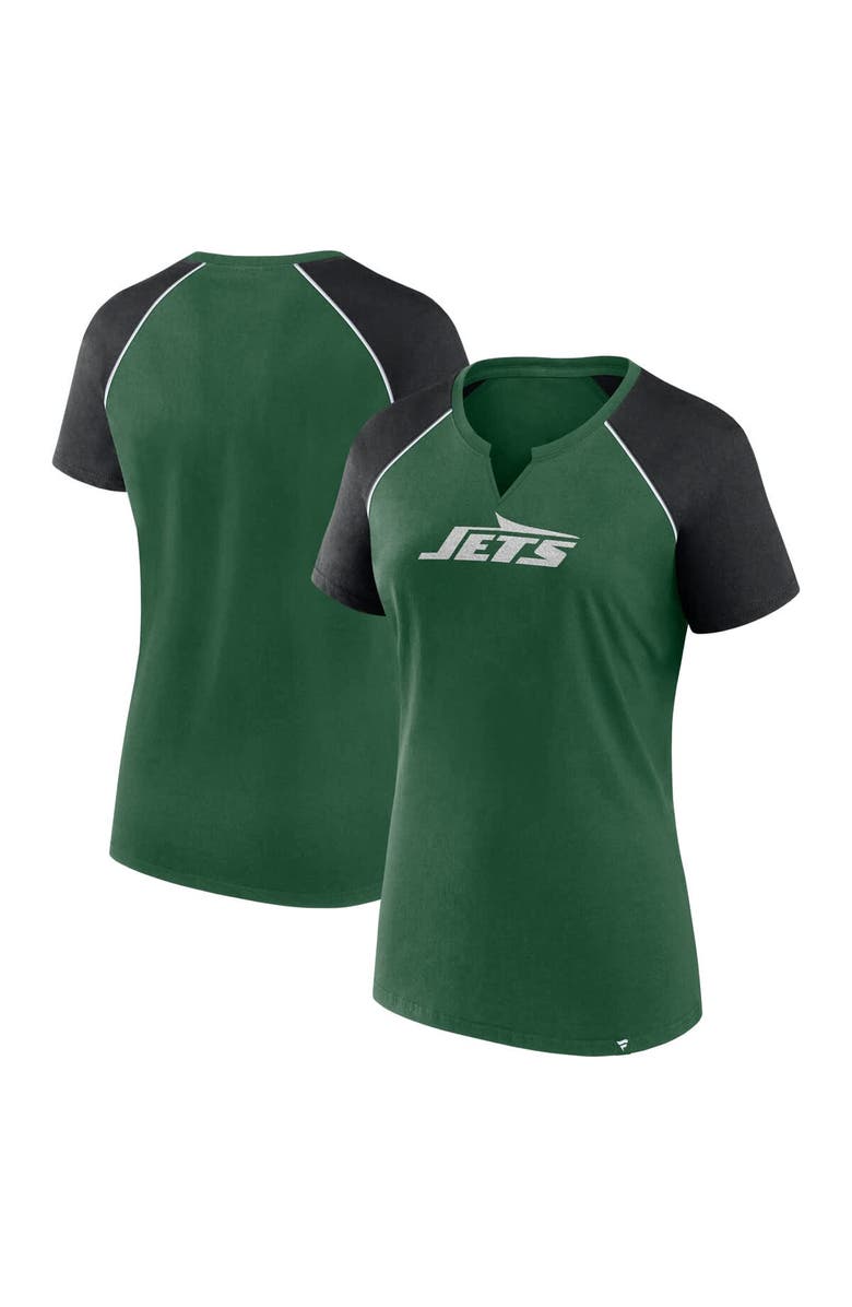 FANATICS Women's Fanatics Green/Black New York Jets Glittered Primary Raglan T-Shirt, Alternate, color,