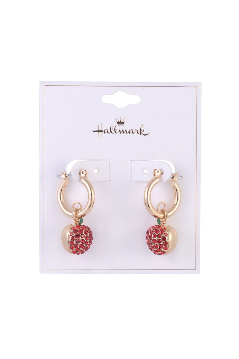 Huggie Hoop Earrings with Pave Stone Apple Drop, Alternate, color, Red