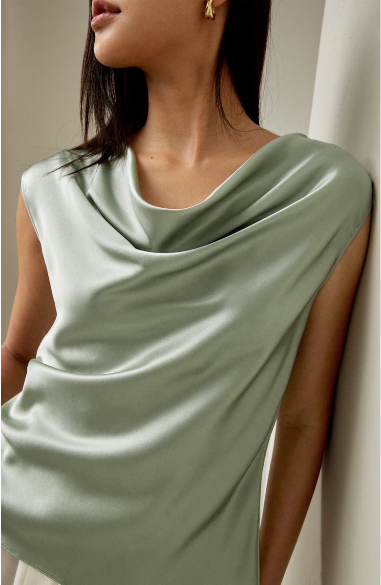 Lilysilk Silk Charmeuse Cowl Neck Top, Alternate, color, Aqua Green