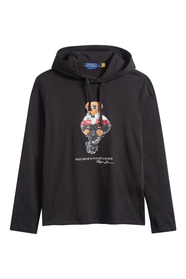 Polo Bear Hooded Graphic T-Shirt, Main, color, BLACK