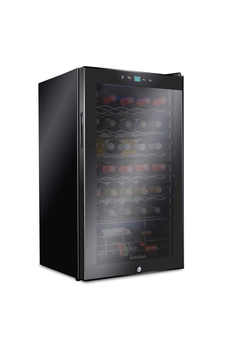 Ivation 34 Bottle Compressor Wine Refrigerator, Freestanding Wine Cooler with Lock, Main, color, Black