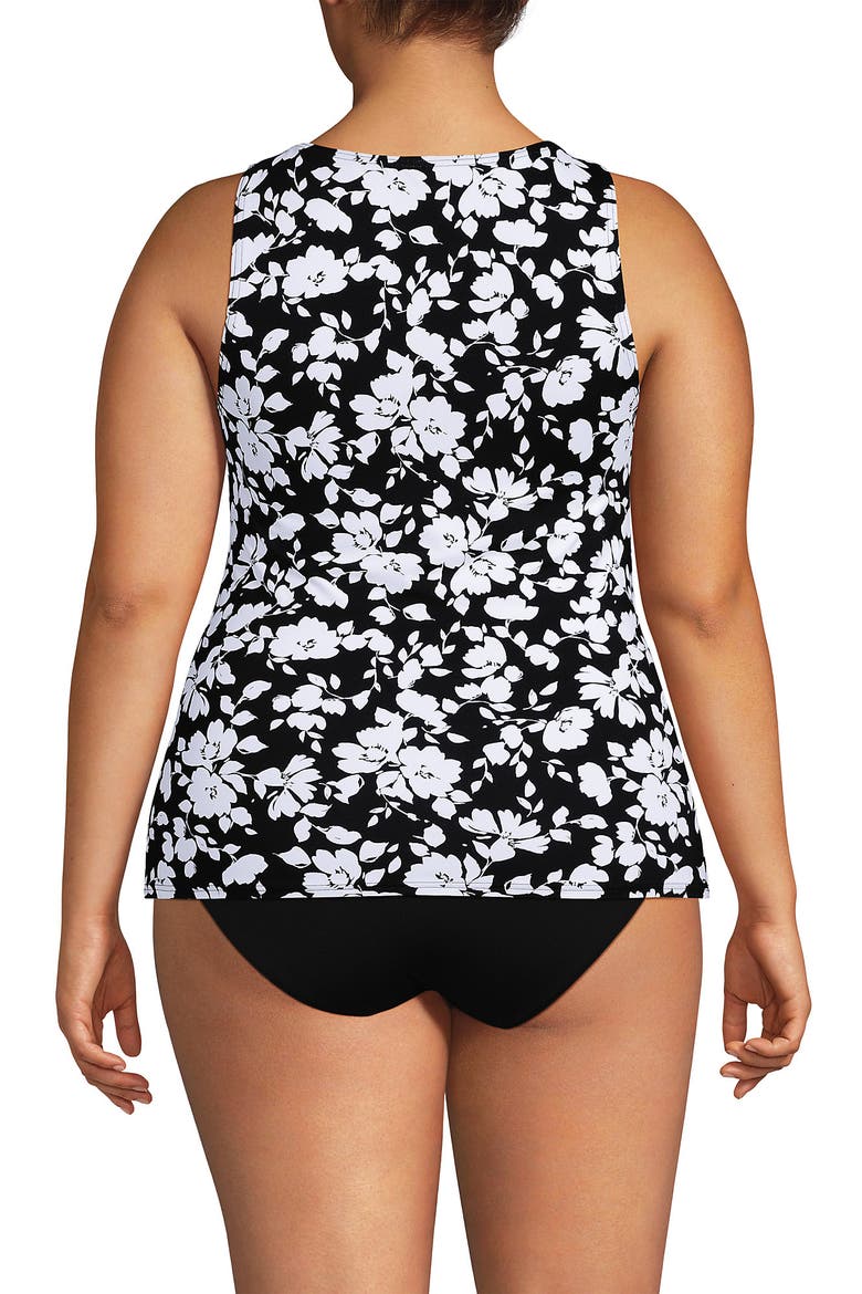 Plus Size High Neck UPF 50 Sun Protection Modest Tankini Swimsuit Top, Alternate, color, Black Blossom Floral