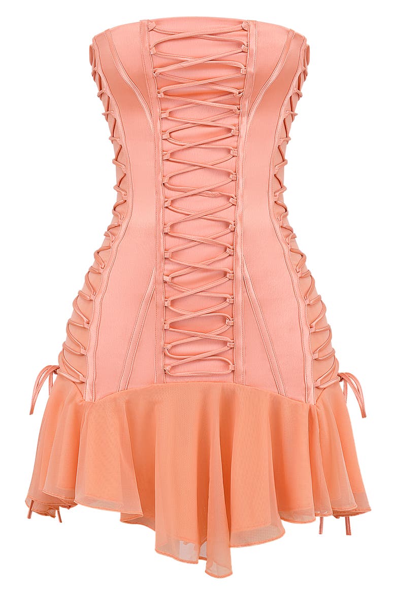 Sirena Lace-Up Satin Minidress, Alternate, color, PAPAYA