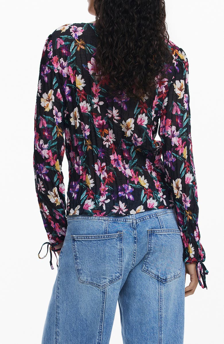 Desigual Floral Pintuck Top, Alternate, color, Black