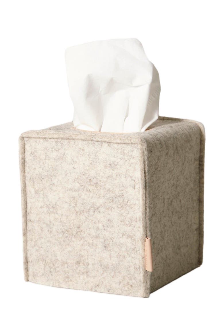 Merino Wool Small Tissue Box Cover, Main, color, Heather White Vachetta