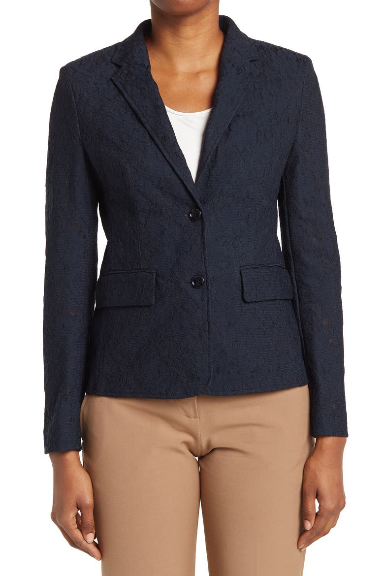 HUGO BOSS Jasice Lace Two Button Notch Lapel Blazer, Alternate, color, OPEN BLUE