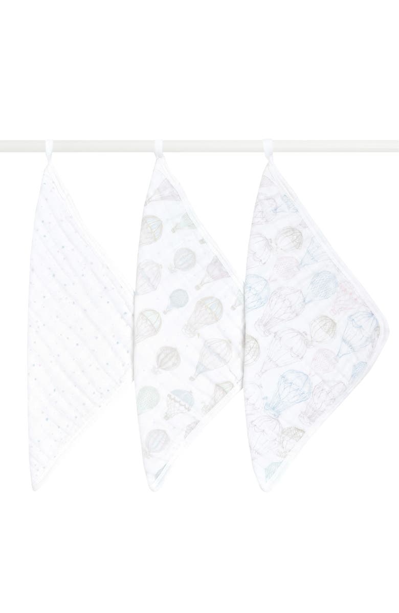 aden + anais 3-Pack Assorted Organic Cotton Muslin Washcloths, Alternate, color, Above The Clouds Pink