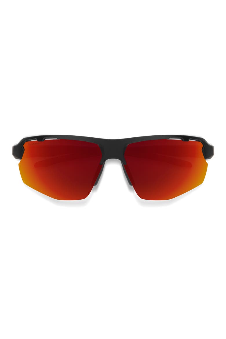 Resolve 70mm ChromaPop™ Oversize Shield Sunglasses, Main, color, MATTE BLACK / RED MIRROR