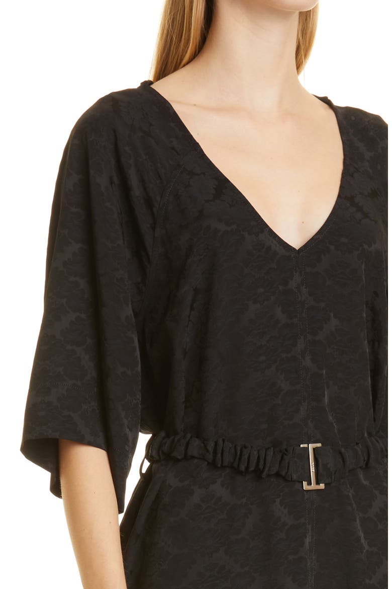 V-Neck Soft Jacquard Midi Dress, Alternate, color, BLACK