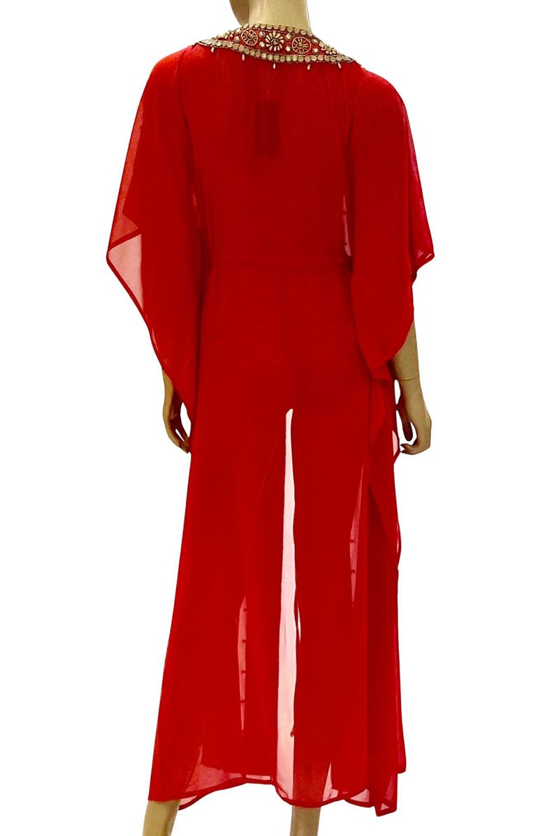 RANEES Plunge Neck Duster, Alternate, color, Red