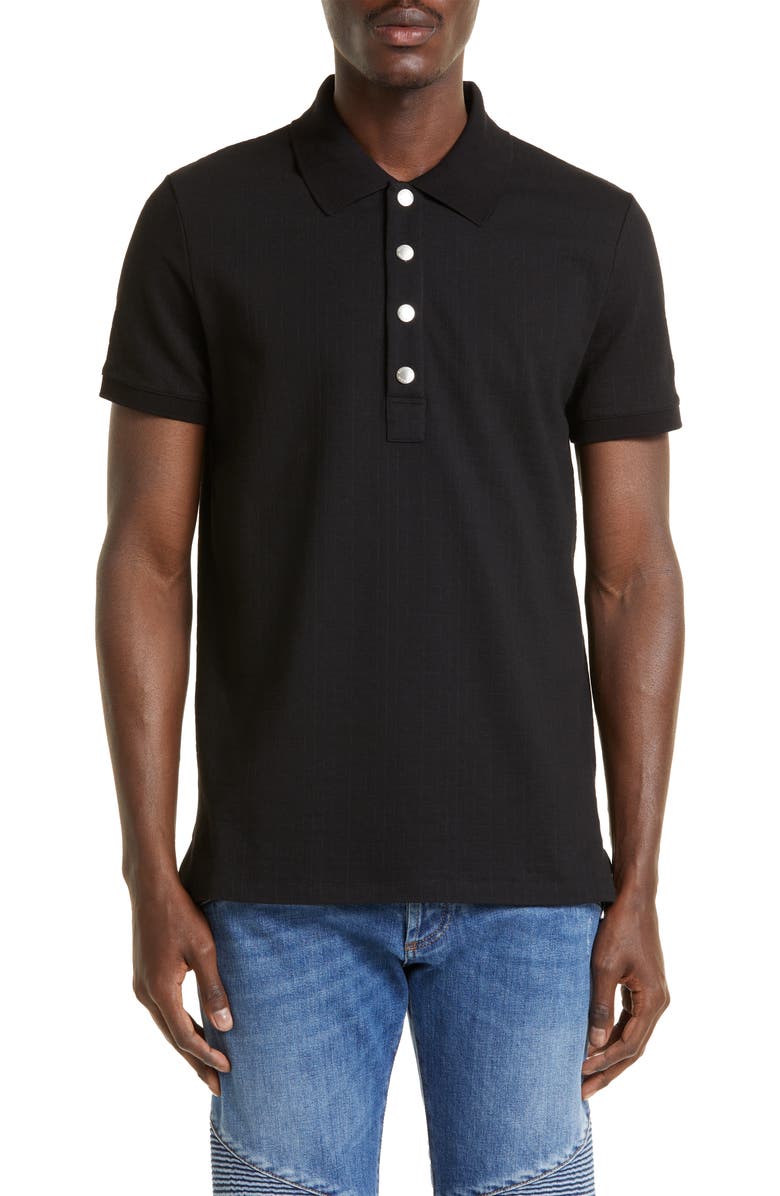 Balmain Monogram Jacquard Stretch Cotton Polo, Main, color, 