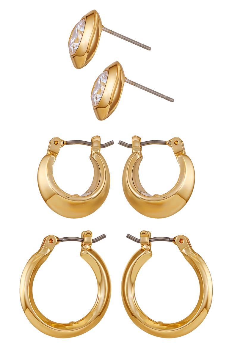 Hoop and Stud Earring Set, Alternate, color, GOLD TONE
