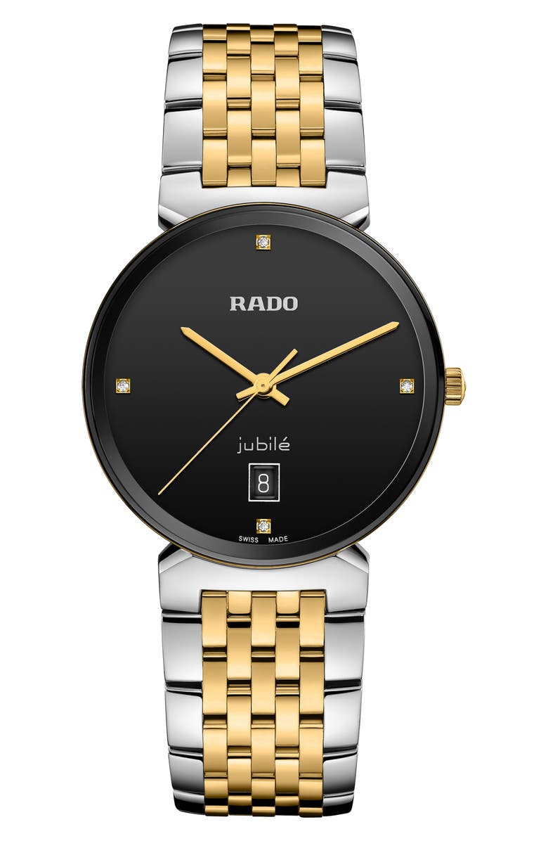 RADO Florence Diamond Bracelet Watch, 37mm, Main, color, Silver / Gold