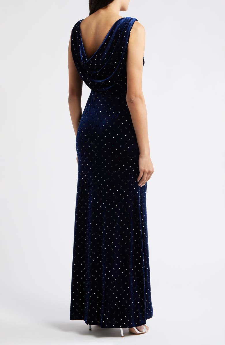 Eliza J Cowl Neck Sleeveless Velvet Gown, Alternate, color, Navy