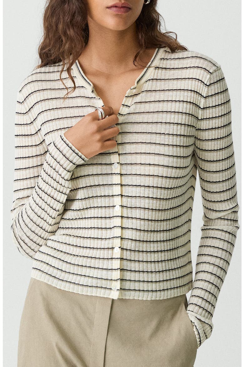 Stripe Crop Linen Blend Cardigan, Main, color, LIGHT PARCHMENT MULTI
