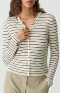 Theory Stripe Crop Linen Blend Cardigan