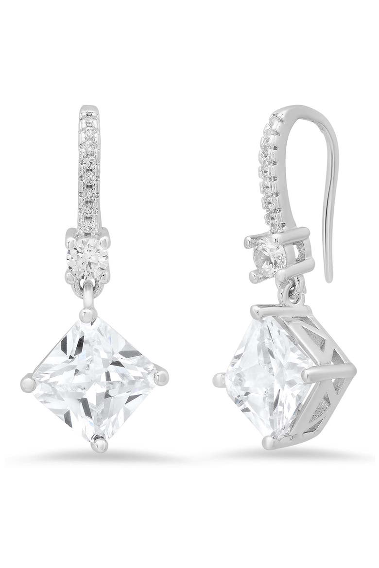 Simulated Diamond Drop Earrings, Main, color, SILVER