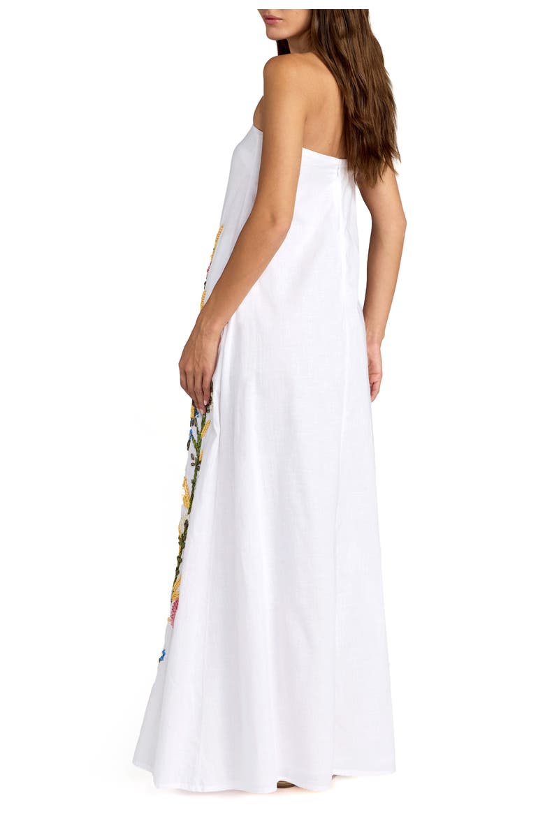 Mac Duggal Strapless Floral Embroidered Linen Gown, Alternate, color, White Multi