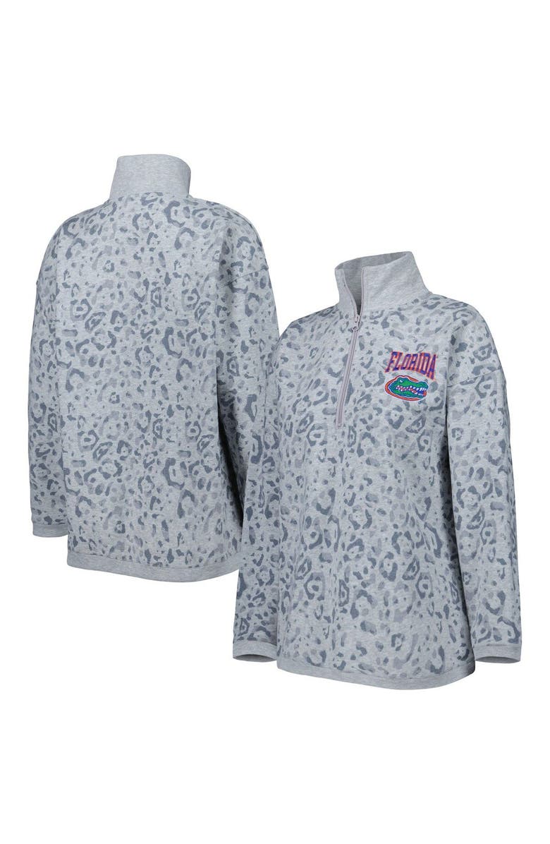 GAMEDAY COUTURE Women's Gameday Couture Heather Gray Florida Gators Leopard Quarter-Zip Sweatshirt, Main, color, Heather Gray