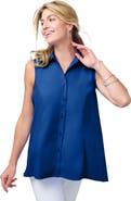 Jessica London Stretch Cotton Poplin Sleeveless Shirt