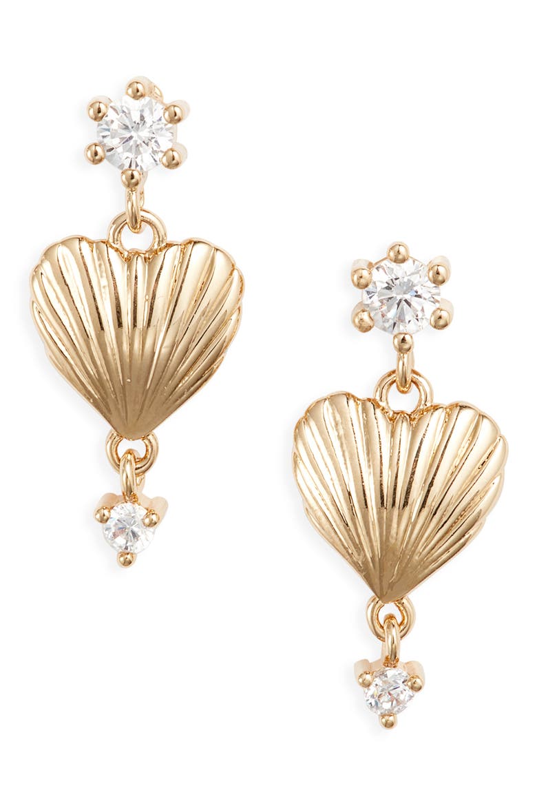 Tides Cubic Zirconia Shell Heart Drop Earrings, Main, color, GOLD